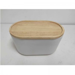 Оптовая длинная с деревянной крышкой керамической каменной коробкой хранения хлеба